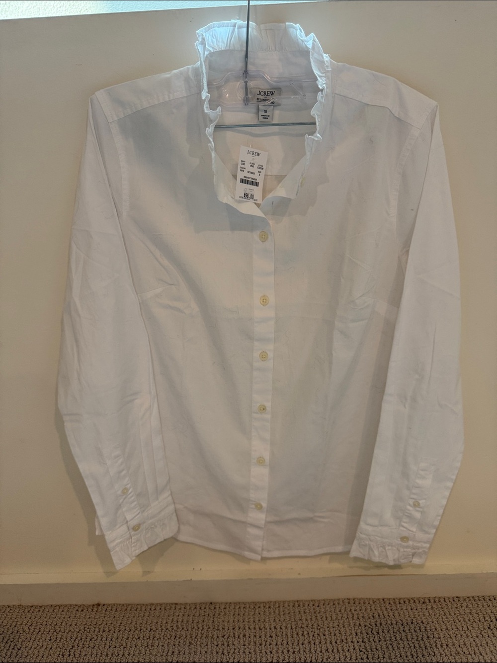 J. Crew White Ruffle-Collar Dress Shirt
